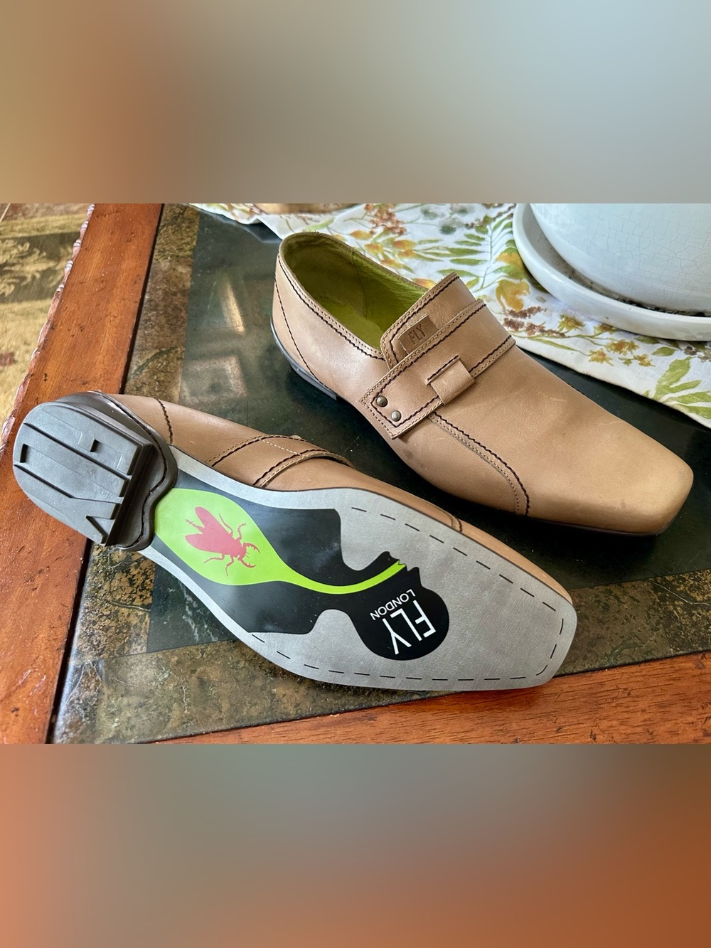 FLY London Men’s Tan Leather Slip-On Loafers Size 13/46